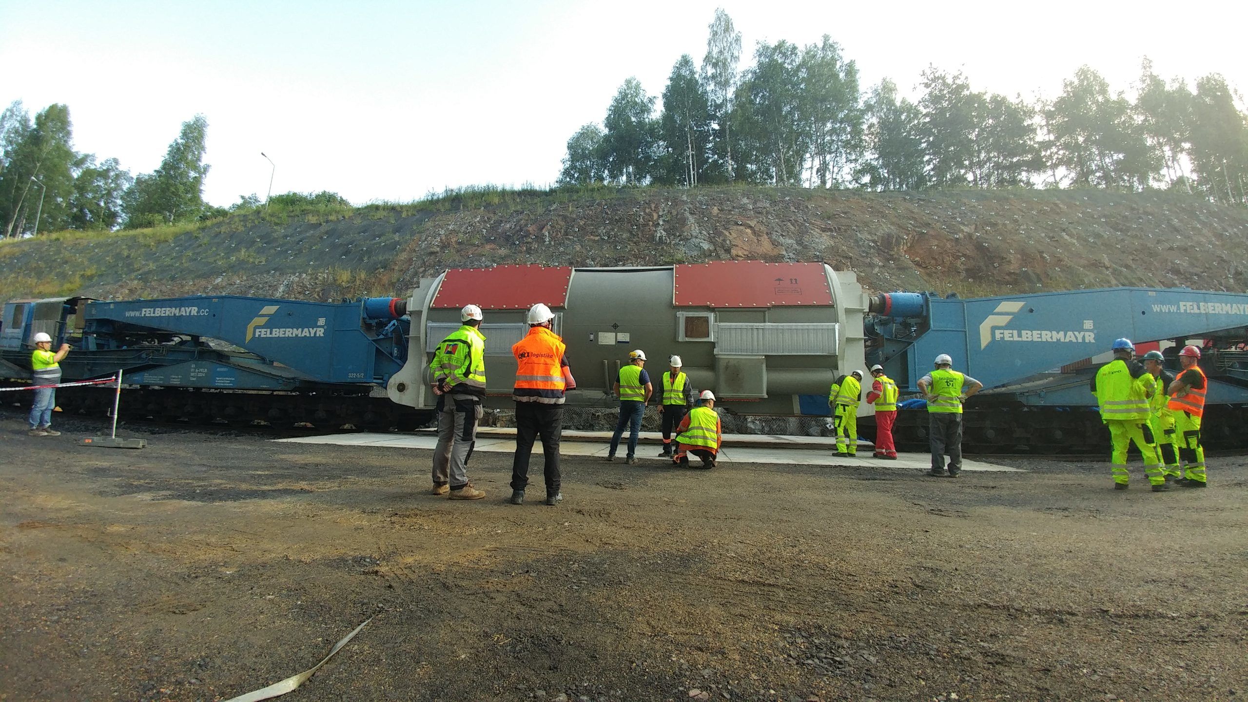 Special transport - A special Schnabel railway wagon used for the transport of oversized and heavy loads with loaded equipment for the power plant.