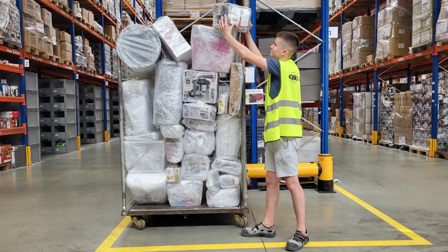 Fulfillment, looking into the warehouse when collecting packed orders for distribution